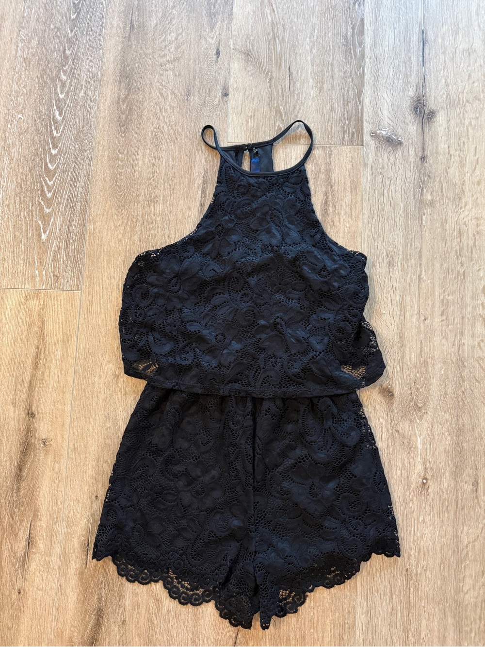 Blue Rain Black Crochet Lace Halter Romper